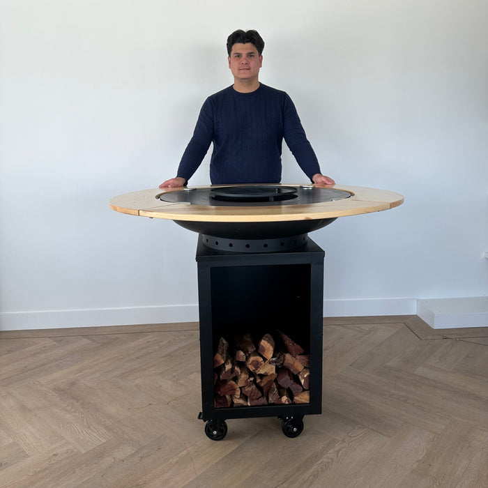 BBQ Vuurschaal Grill Hermano XXL Blackline - Ø80cm 8mm Met Houten Omranding Mesa