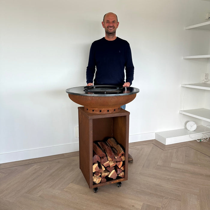 BBQ Vuurschaal Grill Cortenstaal 8mm Camarada 2.0 - Met hoes en houtopslag Ø70cm