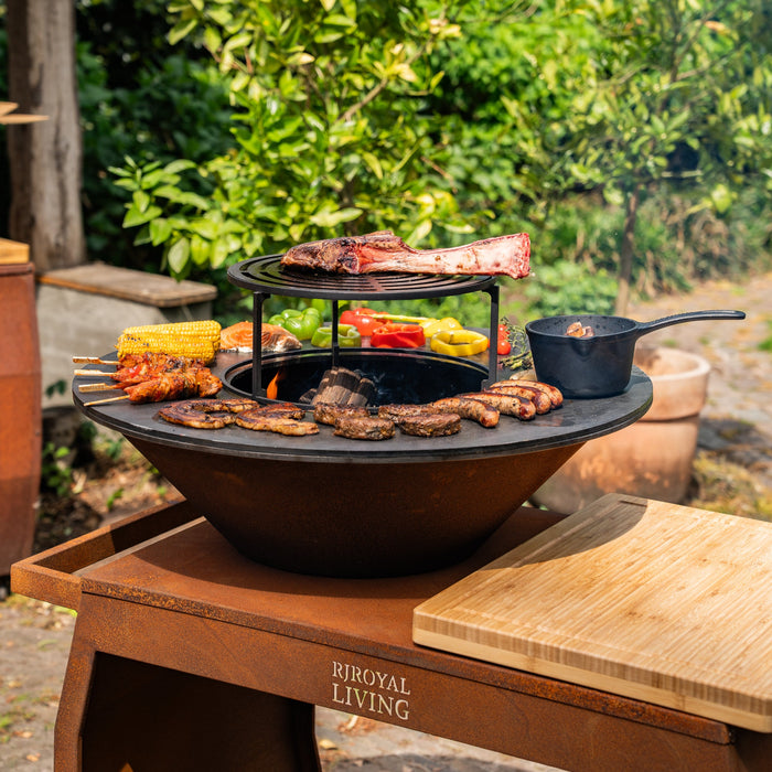 BBQ Vuurschaal Grill Big Jack Cortenstaal 3.0 - Met Houten Omranding Mesa