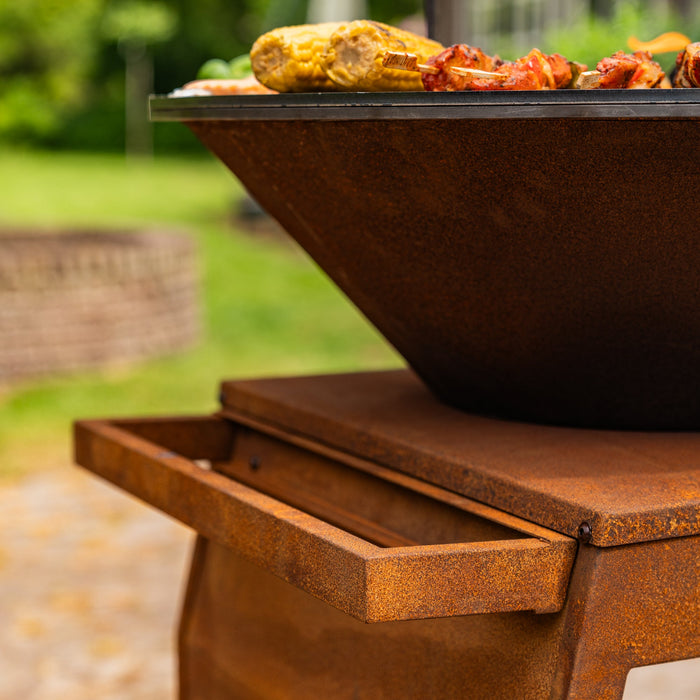 BBQ Vuurschaal Grill Big Jack Cortenstaal 3.0 - Met Houten Omranding Mesa