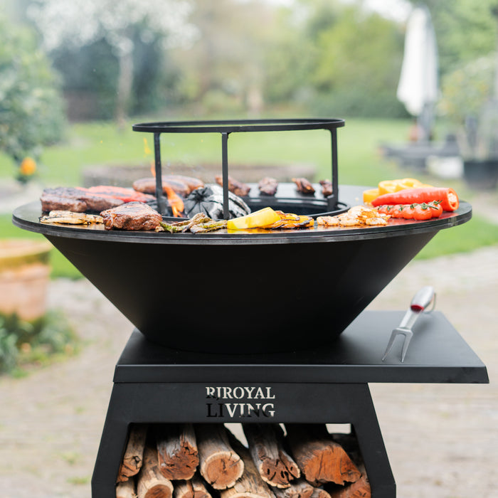 BBQ Vuurschaal Grill Compañero XXL Blackline 2.0 - Met pook en houtopslag Ø80cm