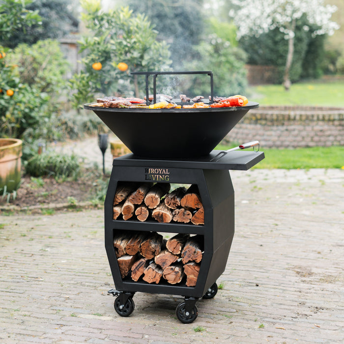BBQ Vuurschaal Grill Compañero XXL Blackline 2.0 - Met pook en houtopslag Ø80cm
