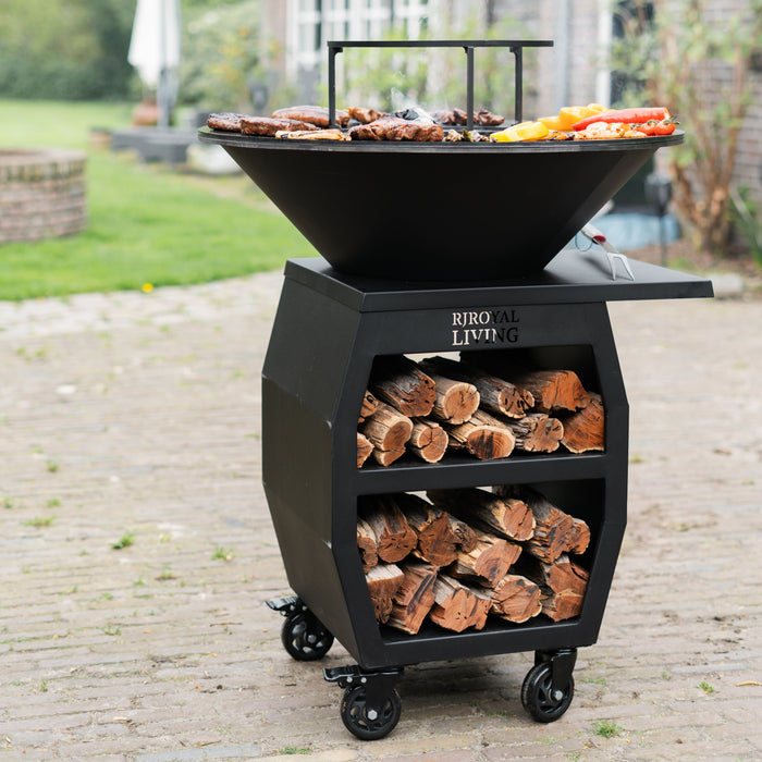 BBQ Vuurschaal Grill Compañero XXL Blackline 2.0 - Met pook en houtopslag Ø80cm