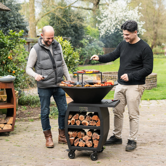 BBQ Vuurschaal Grill Compañero XXL Blackline 2.0 - Met pook en houtopslag Ø80cm