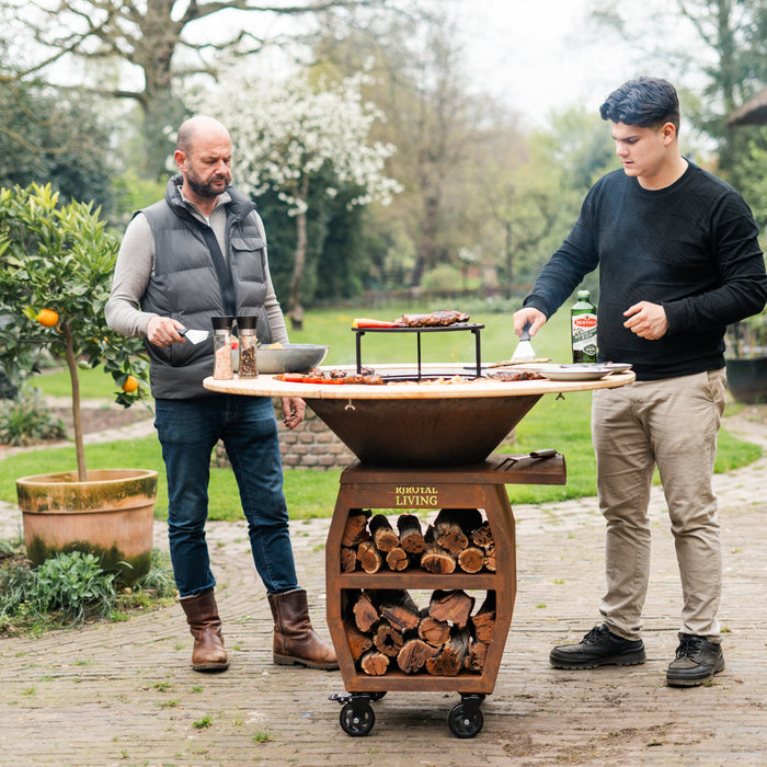 BBQ Vuurschaal Grill Compañero XXL Cortenstaal 2.0 - Met Houten Omranding Mesa