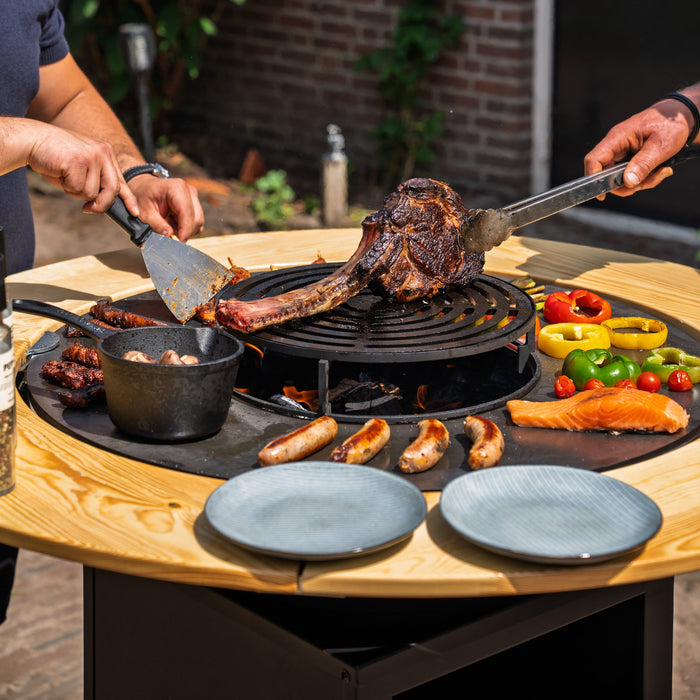 BBQ Vuurschaal Grill Hermano XXL Blackline - Ø80cm 8mm Met Houten Omranding Mesa