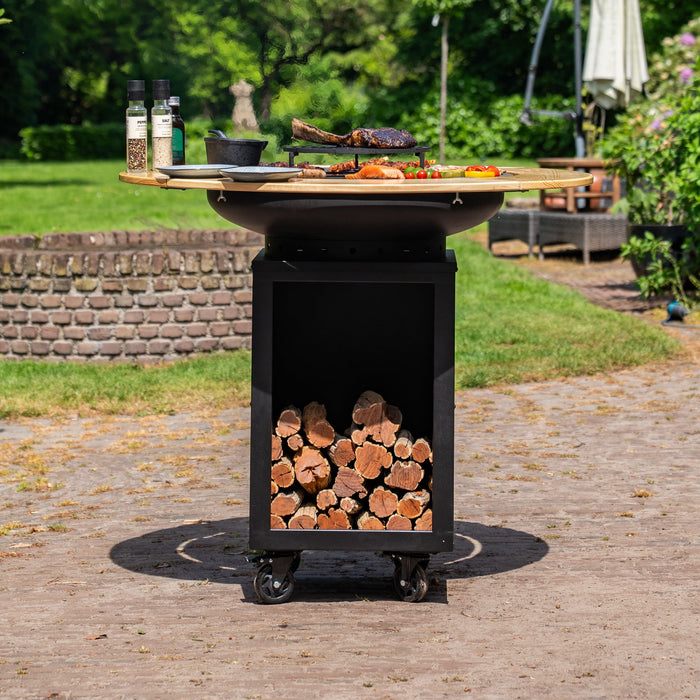 BBQ Vuurschaal Grill Hermano XXL Blackline - Ø80cm 8mm Met Houten Omranding Mesa