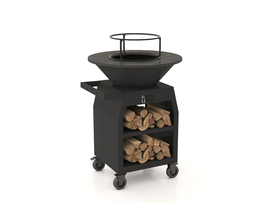 BBQ Vuurschaal Grill Maestro Ø70cm Blackline - Met Grote wielen en houtopslag