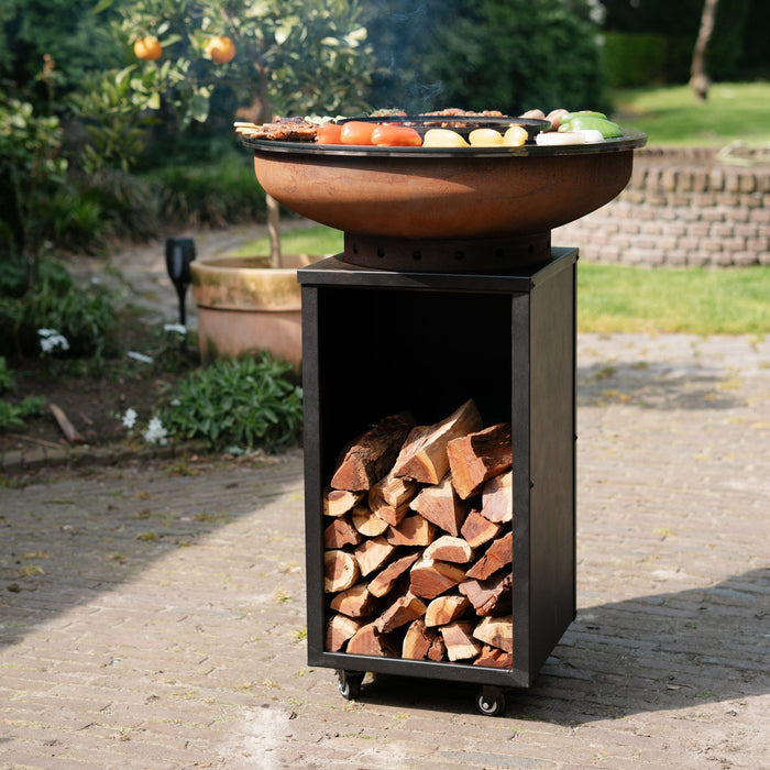 BBQ Vuurschaal Grill Cortenstaal Blackline 8mm Camarada 2.0 - Met Hoes en Houtopslag Ø70cm