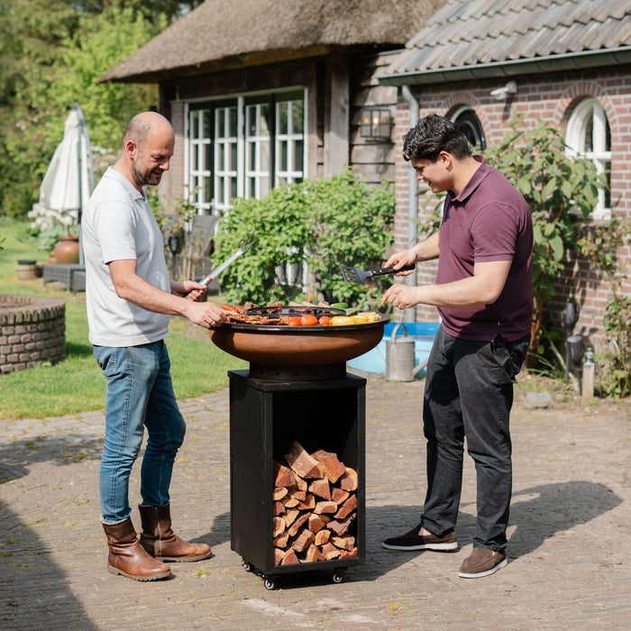 BBQ Vuurschaal Grill Cortenstaal Blackline 8mm Camarada 2.0 - Met Hoes en Houtopslag Ø70cm