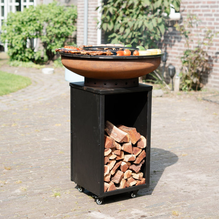 BBQ Vuurschaal Grill Cortenstaal Blackline 8mm Camarada 2.0 - Met Hoes en Houtopslag Ø70cm