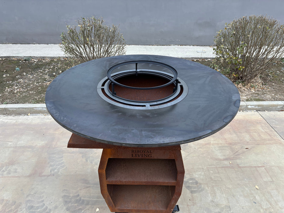 BBQ Vuurschaal Grill Maestro XXXL Ø100cm Cortenstaal - Met Grote wielen en houtopslag