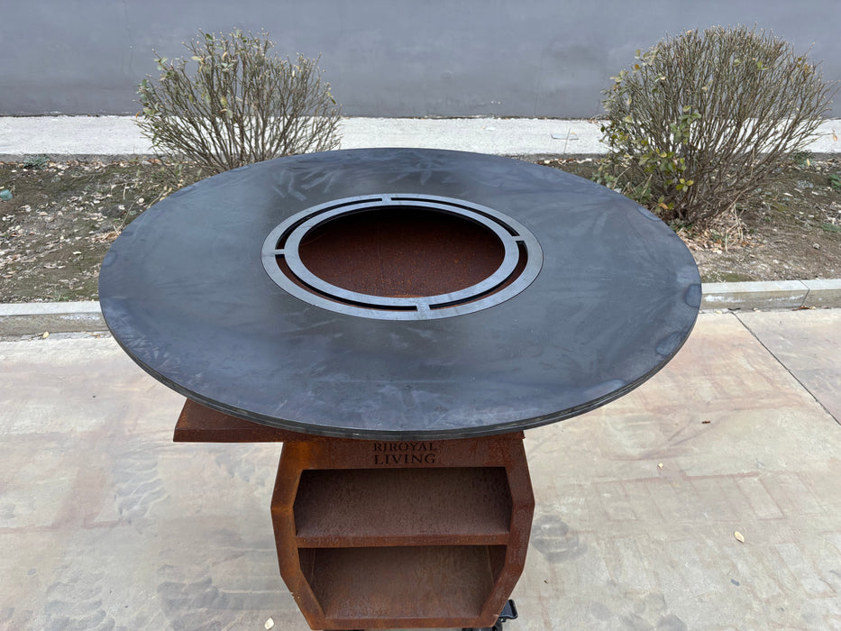BBQ Vuurschaal Grill Maestro XXXL Ø100cm Cortenstaal - Met Grote wielen en houtopslag