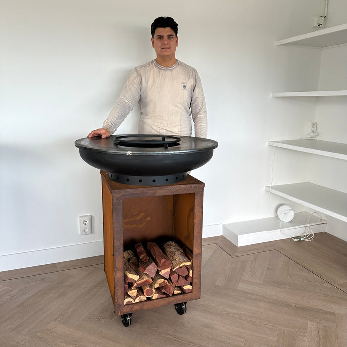 BBQ Vuurschaal Grill Hermano XXL Blackline Cortenstaal - Met hoes en houtopslag Ø80cm 8mm