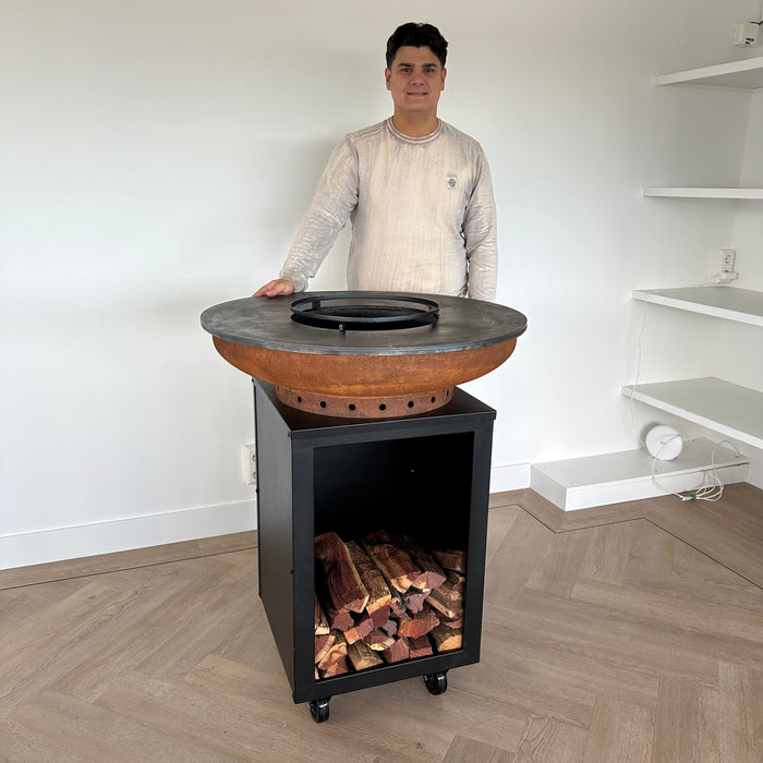 BBQ Vuurschaal Grill Hermano XXL Cortenstaal Blackline - Met hoes en houtopslag Ø80cm 8mm