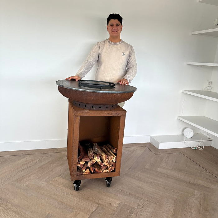 BBQ Vuurschaal Grill Hermano XXL Cortenstaal - Met hoes en houtopslag Ø80cm 8mm