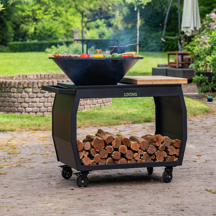 BBQ Vuurschaal Grill Big Jack Black 3.0 - Met pook en houtopslag