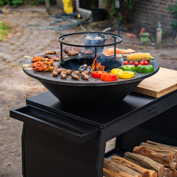 BBQ Vuurschaal Grill Big Jack Black 3.0 - Met pook en houtopslag