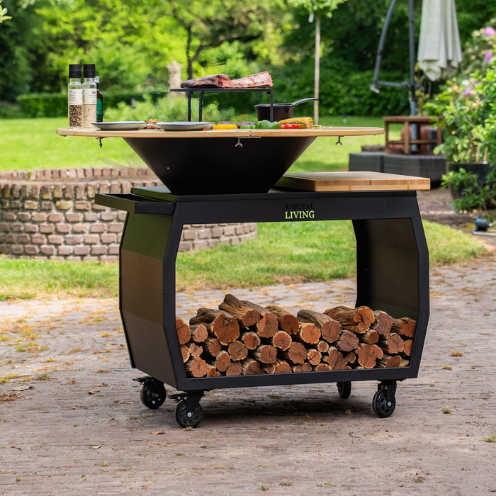 BBQ Vuurschaal Grill Big Jack Black 3.0 - Met Houten Omranding Mesa