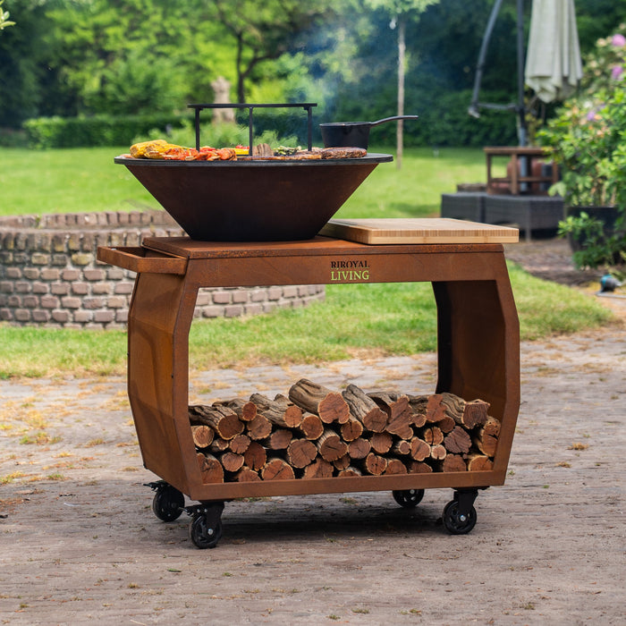 BBQ Vuurschaal Grill Big Jack Cortenstaal 3.0 - Met Houten Omranding Mesa