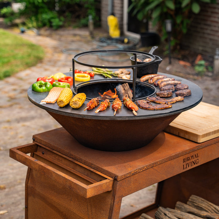BBQ Vuurschaal Grill Big Jack Cortenstaal 3.0 - Met Houten Omranding Mesa