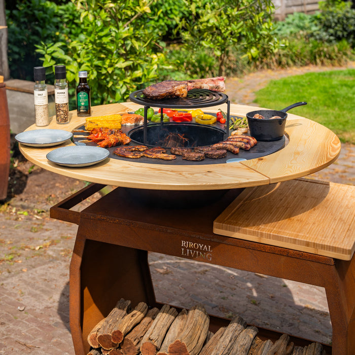 BBQ Vuurschaal Grill Big Jack Cortenstaal 3.0 - Met Houten Omranding Mesa