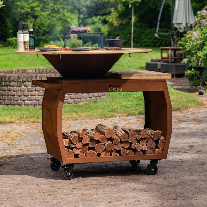 BBQ Vuurschaal Grill Big Jack Cortenstaal 3.0 - Met Houten Omranding Mesa