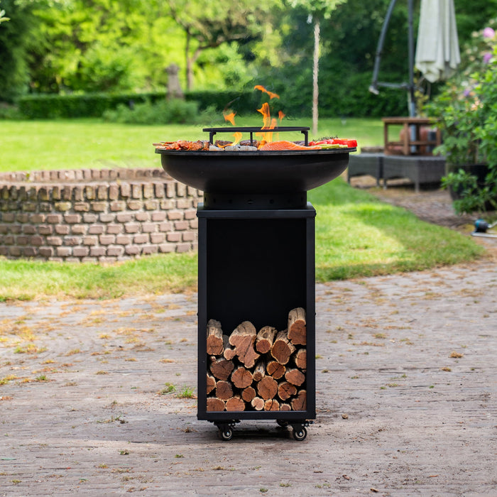 BBQ Vuurschaal Grill Blackline 8mm Camarada 2.0 - Met pook en houtopslag Ø70cm