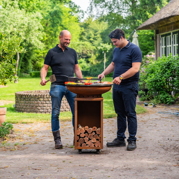 BBQ Vuurschaal Grill Cortenstaal 8mm Camarada 2.0 - Met pook houtopslag Ø70cm