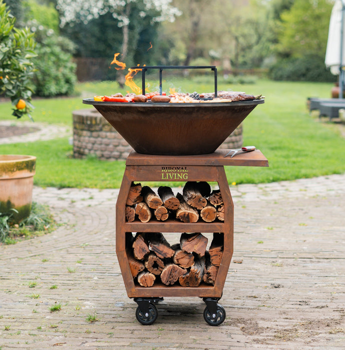 BBQ Vuurschaal Grill Compañero XXL Cortenstaal 2.0 - Met hoes en houtopslag Ø80cm