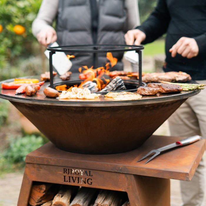 BBQ Vuurschaal Grill Compañero XXL Cortenstaal 2.0 - Met hoes en houtopslag Ø80cm