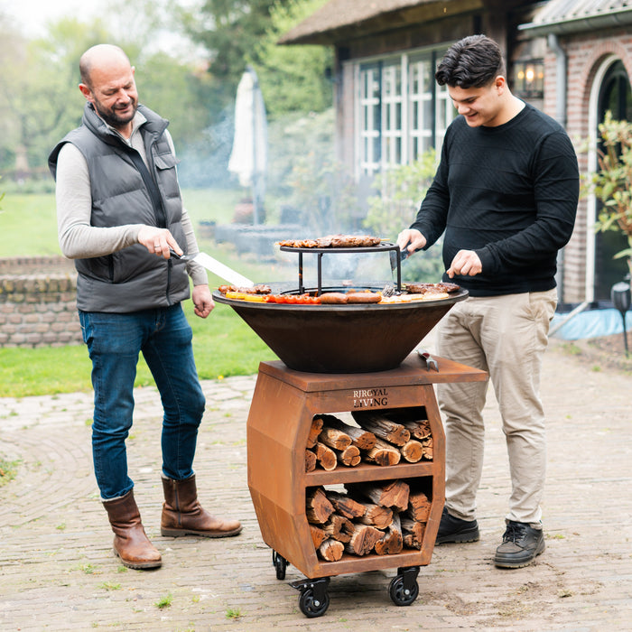 BBQ Vuurschaal Grill Compañero XXL Cortenstaal 2.0 - Met hoes en houtopslag Ø80cm