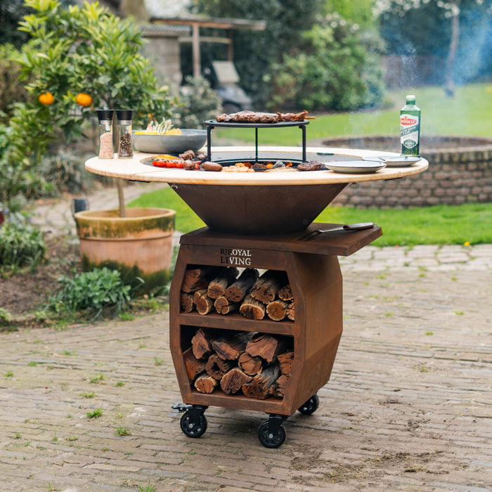 BBQ Vuurschaal Grill Compañero XXL Cortenstaal 2.0 - Met Houten Omranding Mesa
