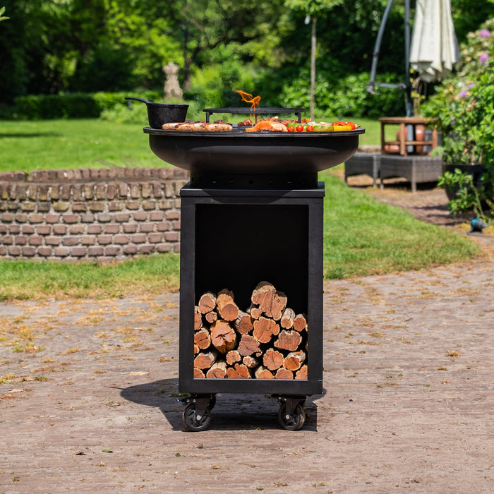 BBQ Vuurschaal Grill Hermano XXL Blackline - Met pook en houtopslag Ø80cm 8mm