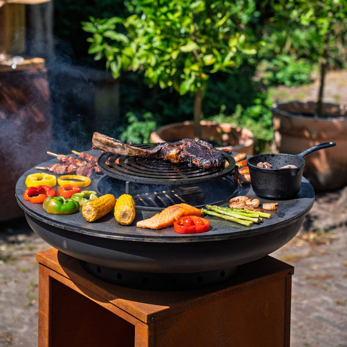 BBQ Vuurschaal Grill Hermano XXL Blackline Cortenstaal - Met pook en houtopslag Ø80cm 8mm