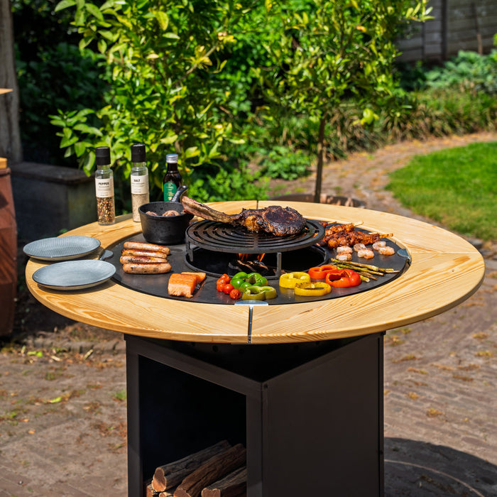 BBQ Vuurschaal Grill Hermano XXL Blackline - Ø80cm 8mm Met Houten Omranding Mesa