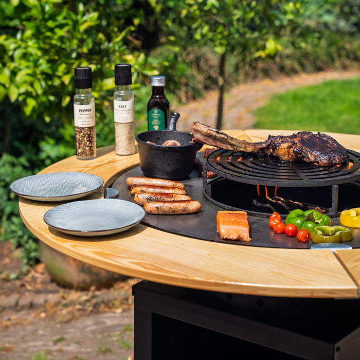 BBQ Vuurschaal Grill Hermano XXL Blackline - Ø80cm 8mm Met Houten Omranding Mesa