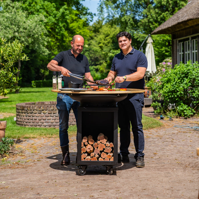 BBQ Vuurschaal Grill Hermano XXL Blackline - Ø80cm 8mm Met Houten Omranding Mesa