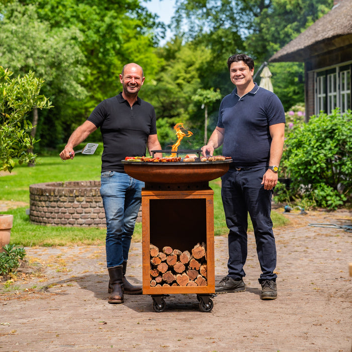 BBQ Vuurschaal Grill Hermano XXL Cortenstaal - Met pook en houtopslag Ø80cm 8mm