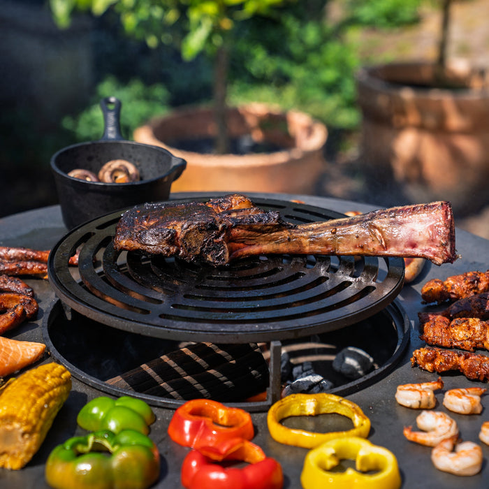 BBQ Vuurschaal Grill Hermano XXL Cortenstaal Blackline - Met pook en houtopslag Ø80cm 8mm