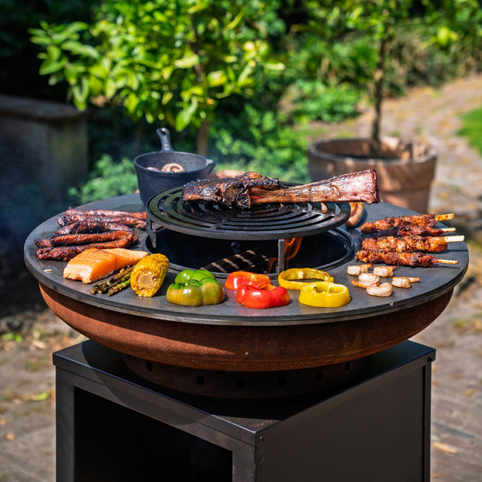 BBQ Vuurschaal Grill Hermano XXL Cortenstaal Blackline - Met pook en houtopslag Ø80cm 8mm