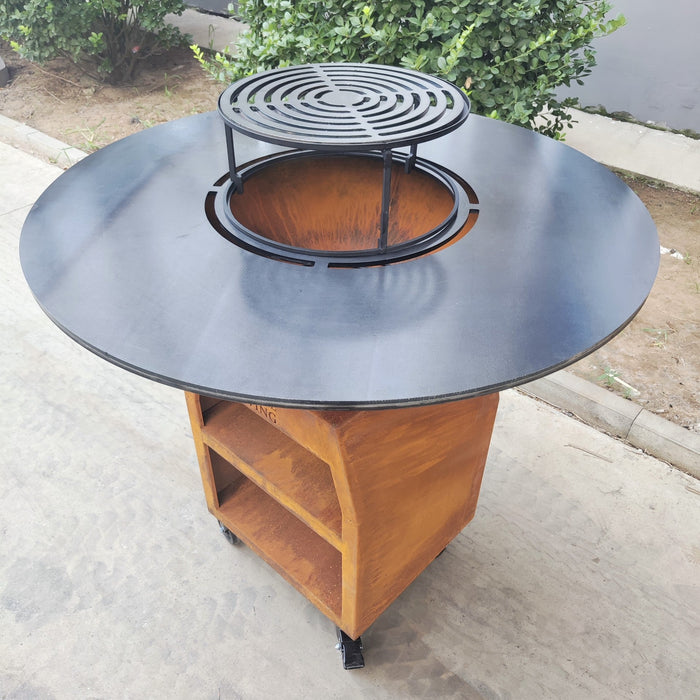 BBQ Vuurschaal Grill Maestro XXXL Ø100cm Cortenstaal - Met Grote wielen en houtopslag